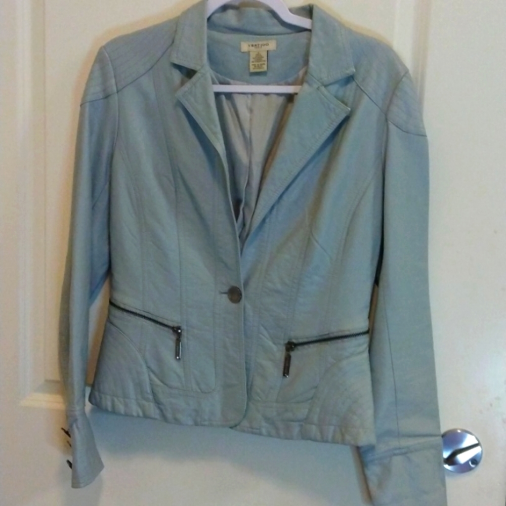 Vertigo Paris vegan leather pastel baby blue jacket / M / EUC
